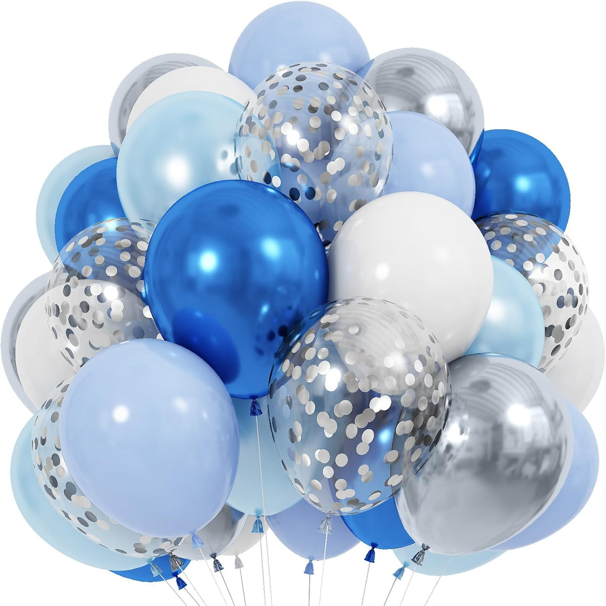Blue and White Balloons, 60 Pcs 12 Inch Pastel Baby Blue Silver Latex Balloon with Metallic