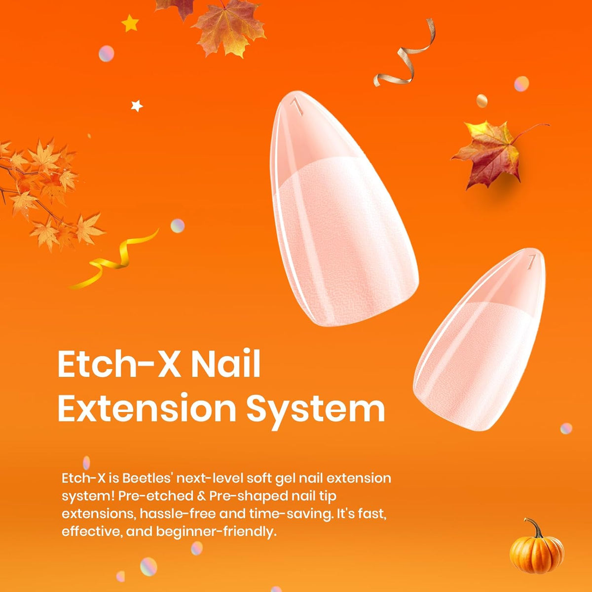 Beetles Gel Nail Tips 576Pcs Pre-shape Short Almond Etch-X Nail Tips,12 Sizes Soft Nail Tips Half