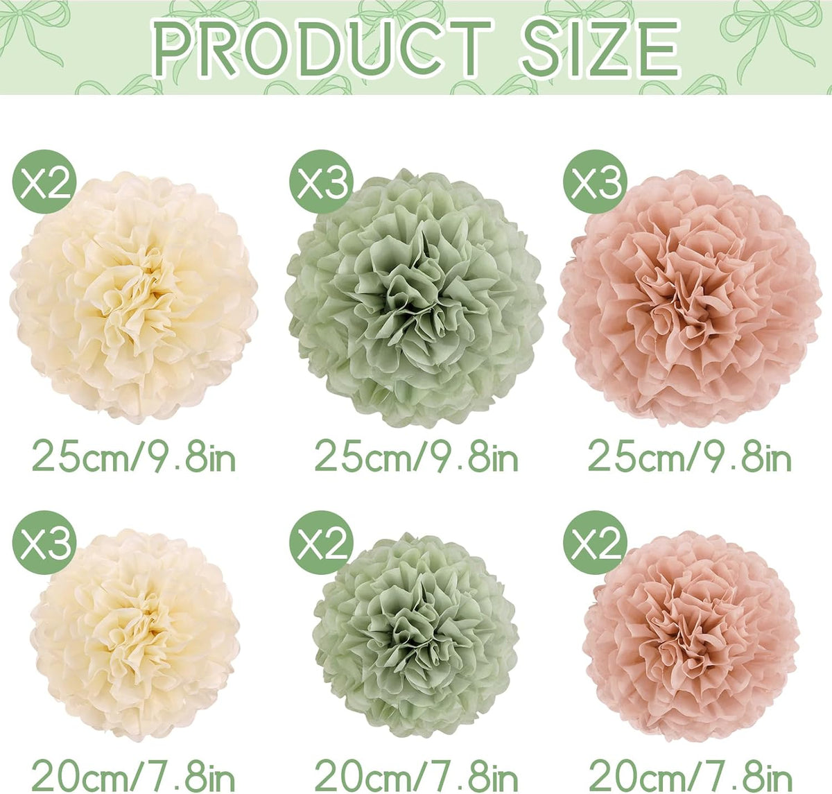 EASY JOY Sage Green Tissue Pom Poms Paper Flowers Decorations Natural Green Boho Hanging Décor for