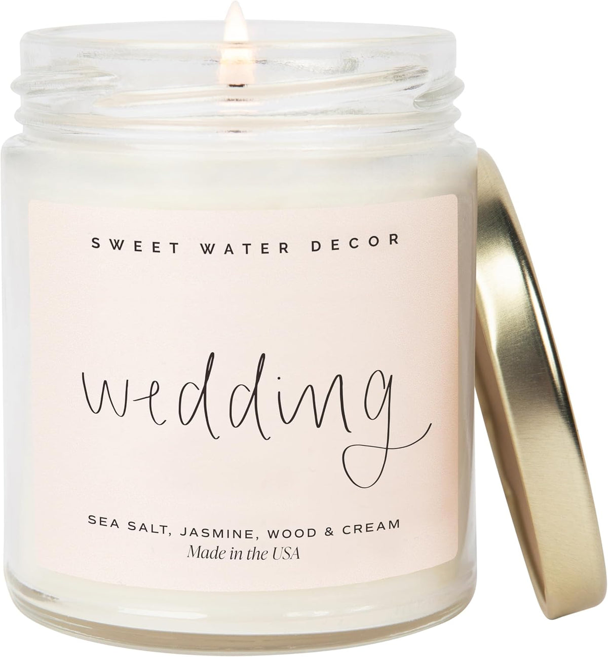 Sweet Water Decor Wedding Candle - Sea Salt, Jasmine, Cream, and Wood Scented Soy Wax Candle for