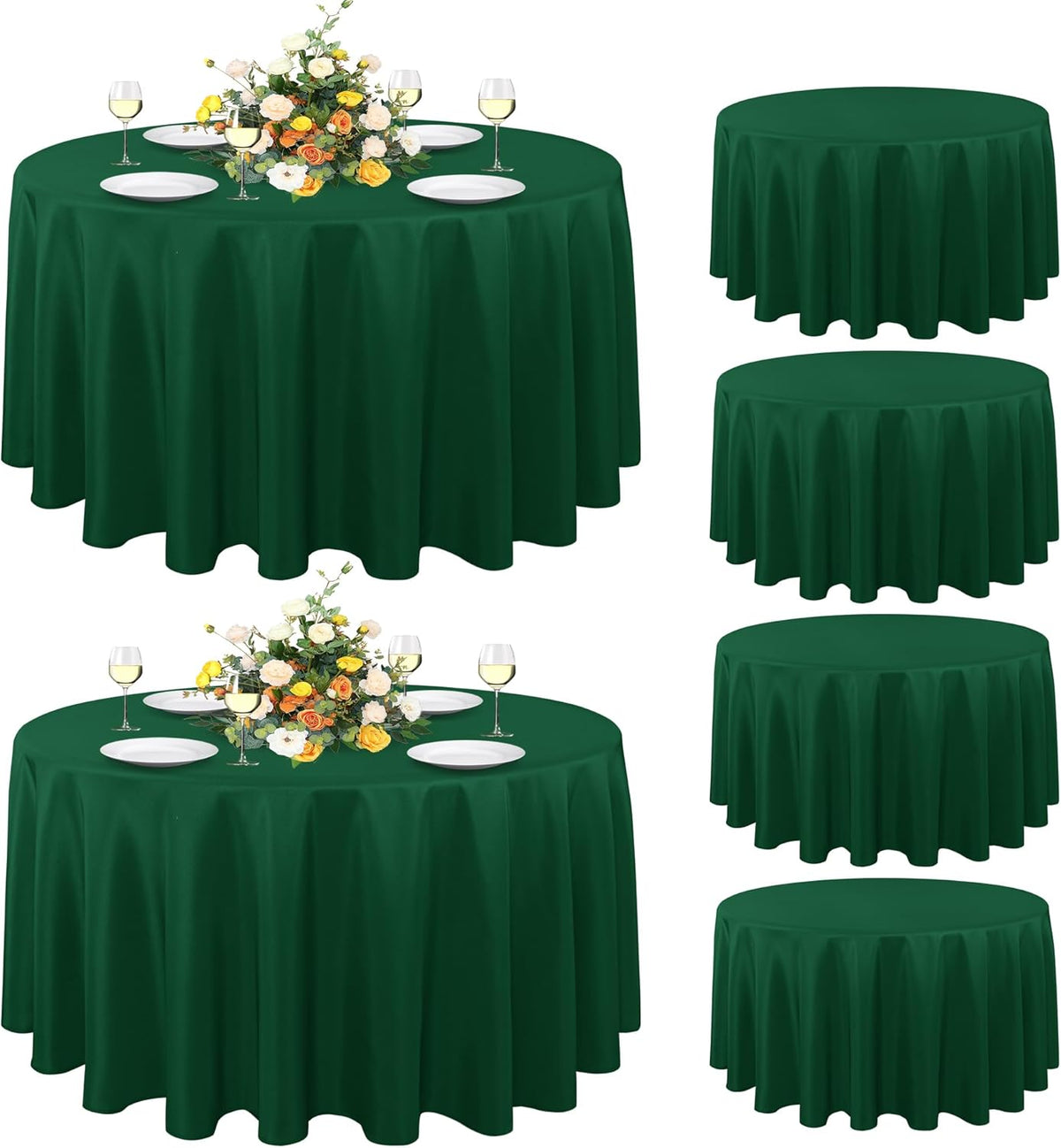 sancua 6 Pack Round Tablecloth 90 Inch Hunter Green, Stain and Wrinkle Resistant Table Cloth