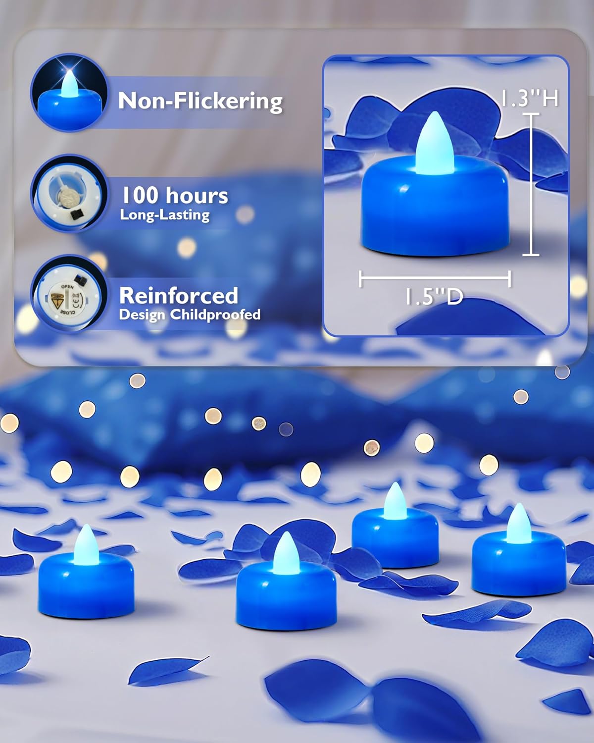 Amagic 12 Pack Blue Flameless LED Tea Lights Candles Battery Operated, Electric Fake Tealight