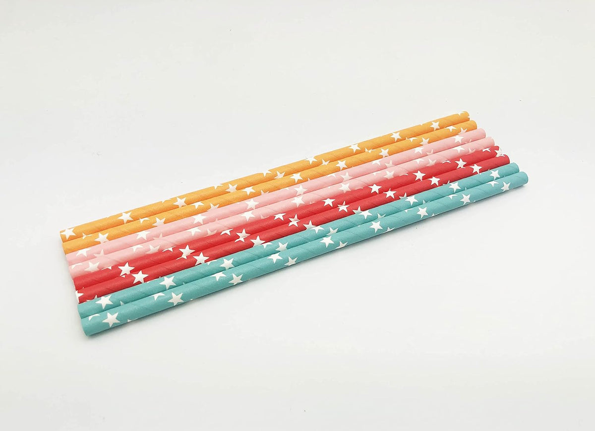 100 Pcs Colorful Disposable Straws, Star Drinking Straws, Rainbow Paper Straws for Juices, Shakes