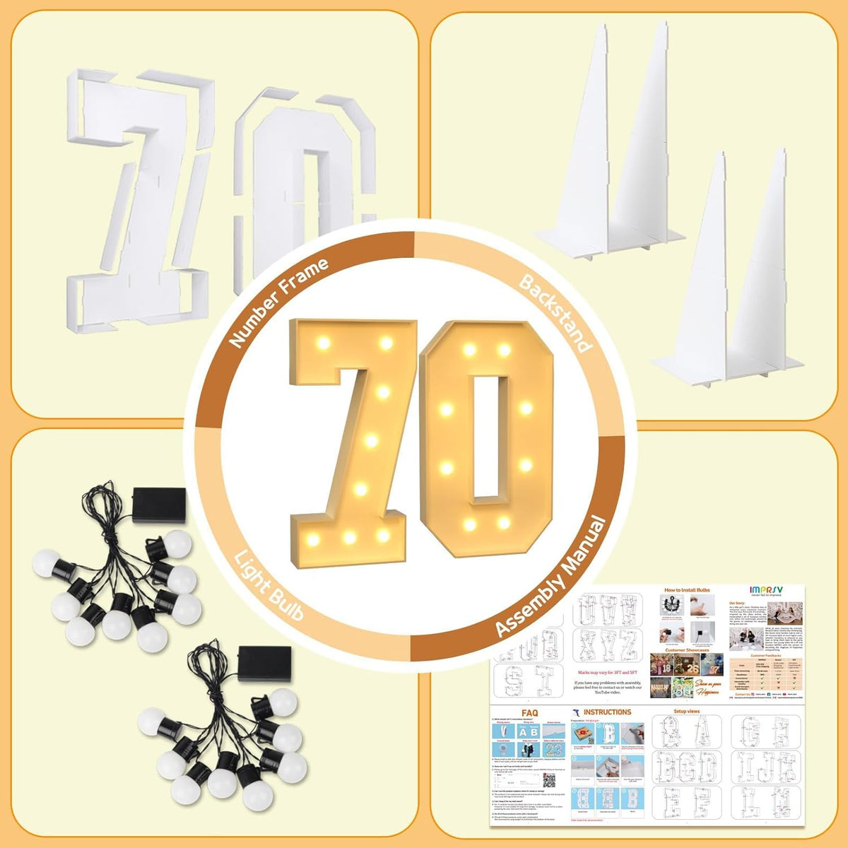 imprsv 3FT Marquee Light Up Numbers, Marquee Numbers 70th Birthday Decorations for Women Men, Large