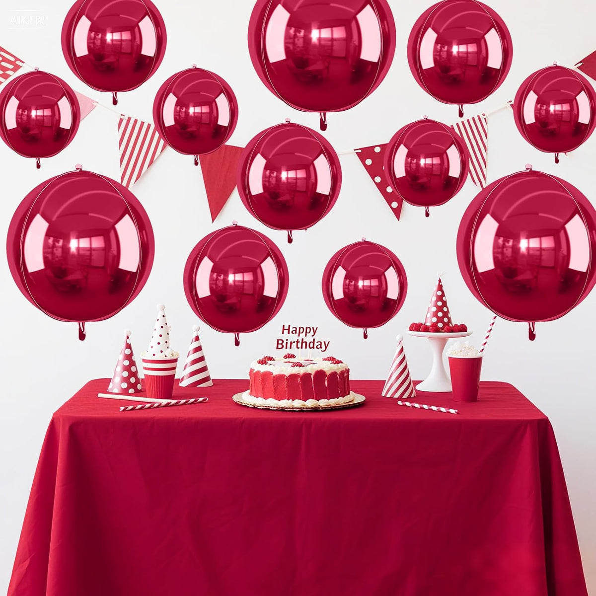 12Pcs Burgundy Red Round Foil Balloons, 22" 15" 10" 4D Helium Maroon Ball Balloon, Metallic Deep