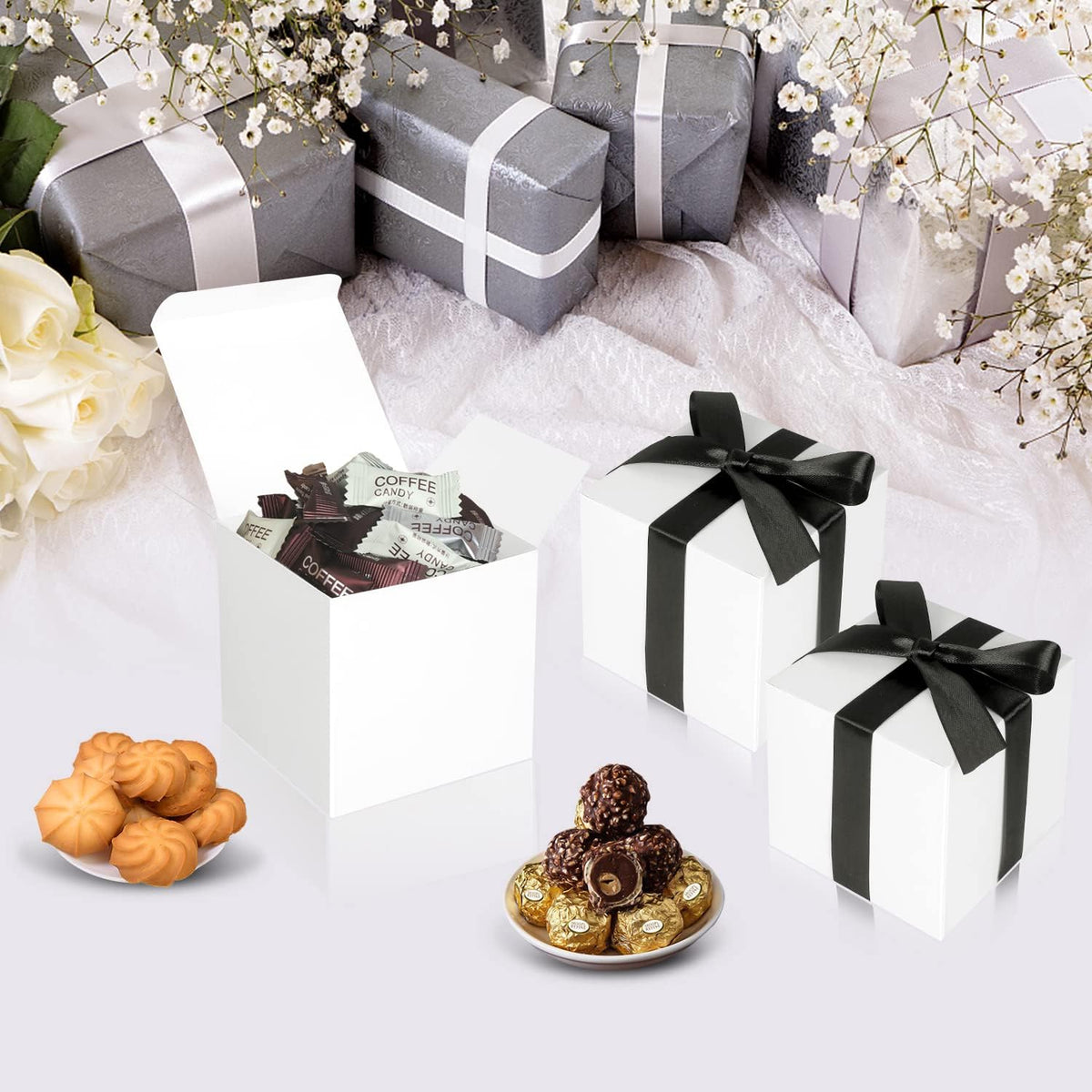 100 Pack Small Gift Boxes, 2x2x2 Inches Favor Boxes White Paper Gift Boxes with Lids for Presents