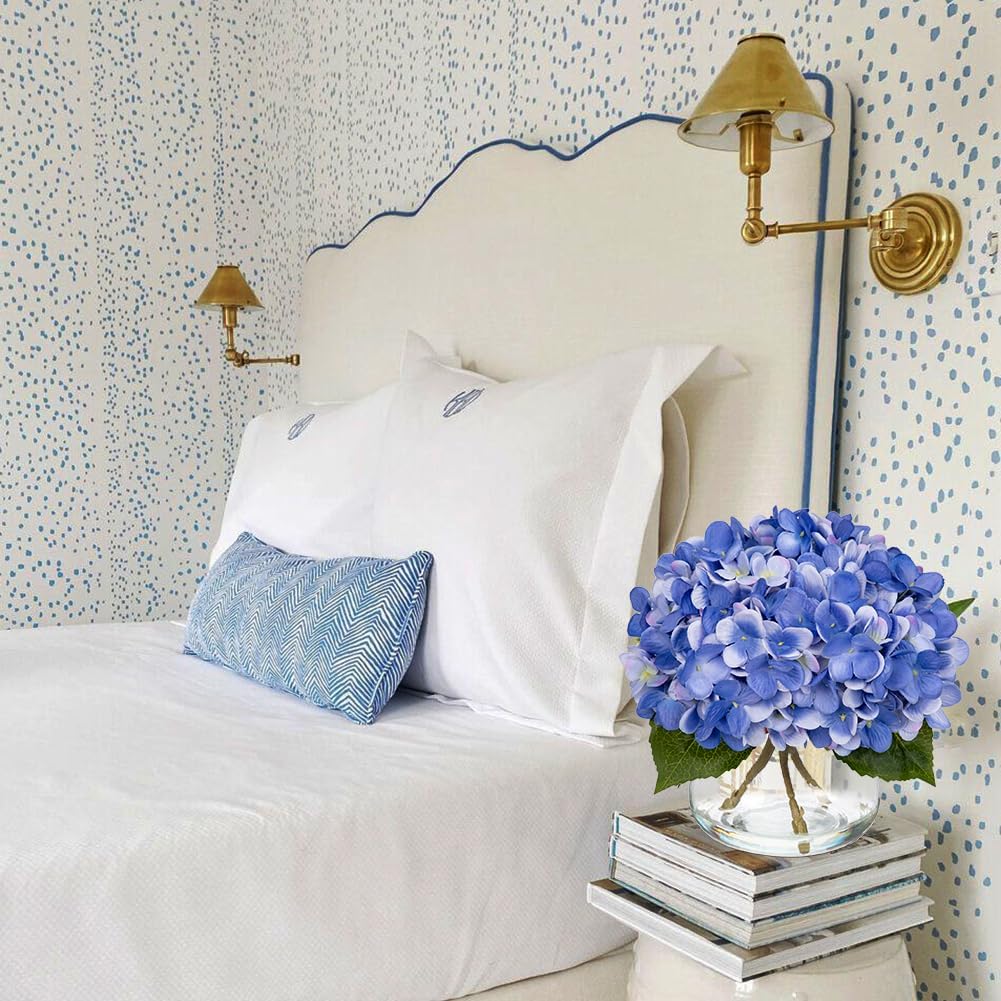 Hollyone Hydrangea Artificial Flowers with Vase Slate Blue Silk Fake Flowers Arrangements Floral