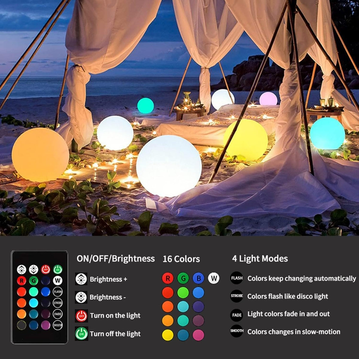 10-Inch LED Ball Light, Rechargeable Dimmable LED Glowing Orb Light w/Remote, 16 RGB Color Changing