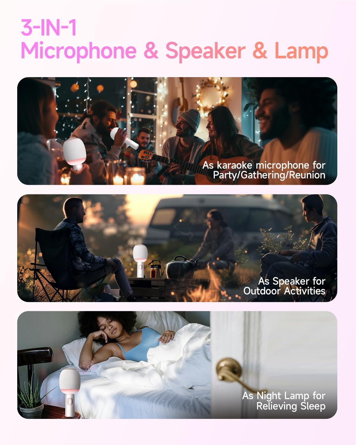Wireless Bluetooth karaoke Microphone, 5-in-1 Portable Handheld Microphone for iPhone, Karaoke