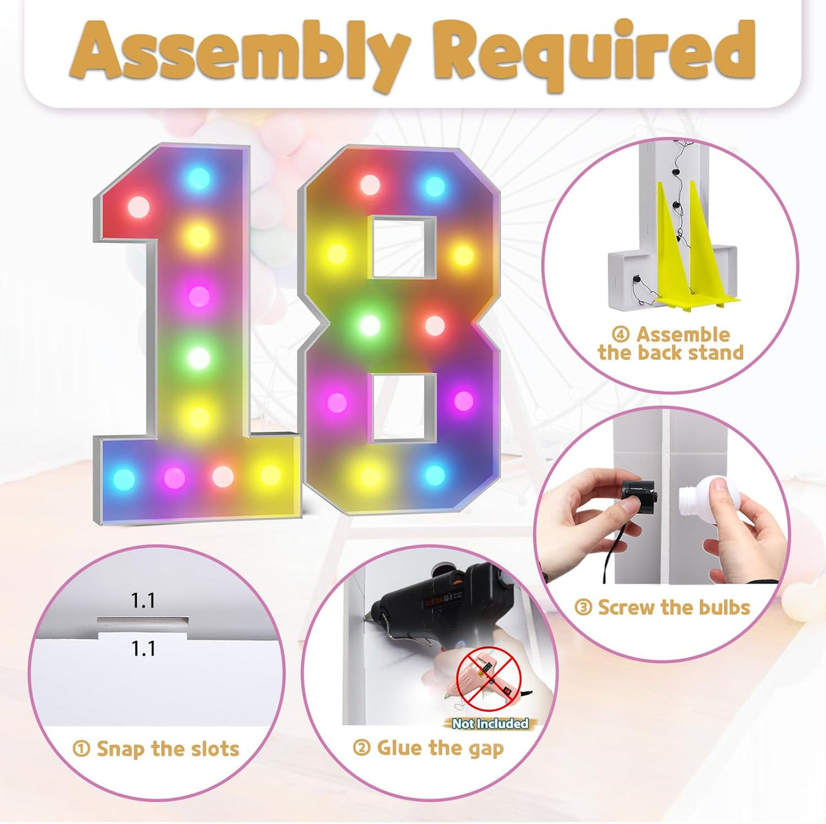Marquee Numbers 18th-Birthday Decoration: Colorful 4FT Large Light Up 18 Year Old Birthday