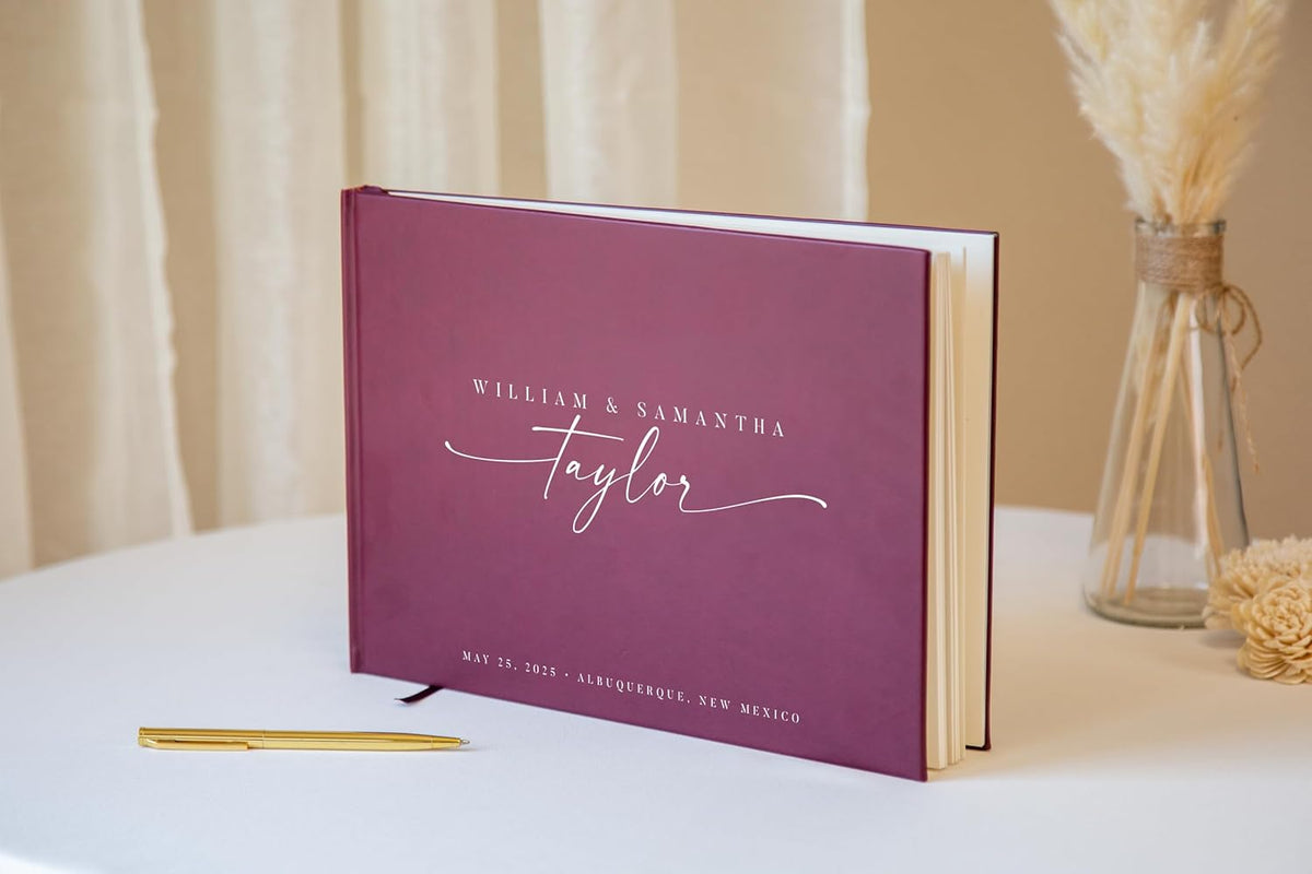 Personalized Guest Book - 11.5" x 8.5" Custom Bride & Groom Names with Bookmark and Hard Cover 140