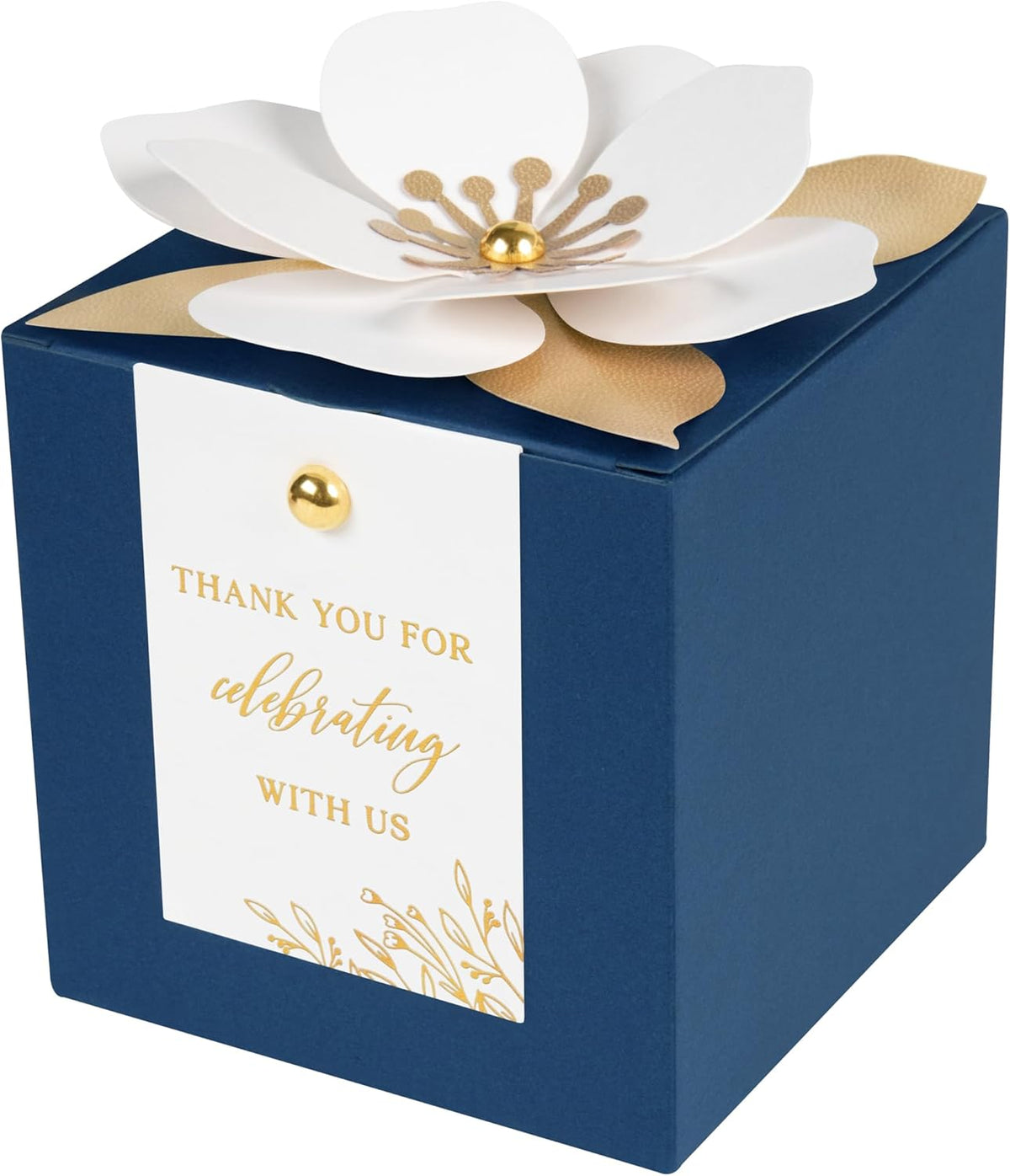 FEIYI 20 PCS Navy Blue Gift Boxes, 3 In 1 Favor Boxes with Floral Decor, White Thank You Tags