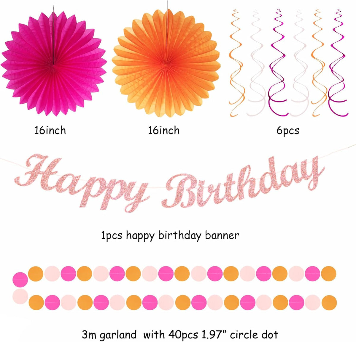 Hot-Pink Orange Fall Birthday Party-Decorations - 21pcs Autumn Women Peach Happy Banner,Girls