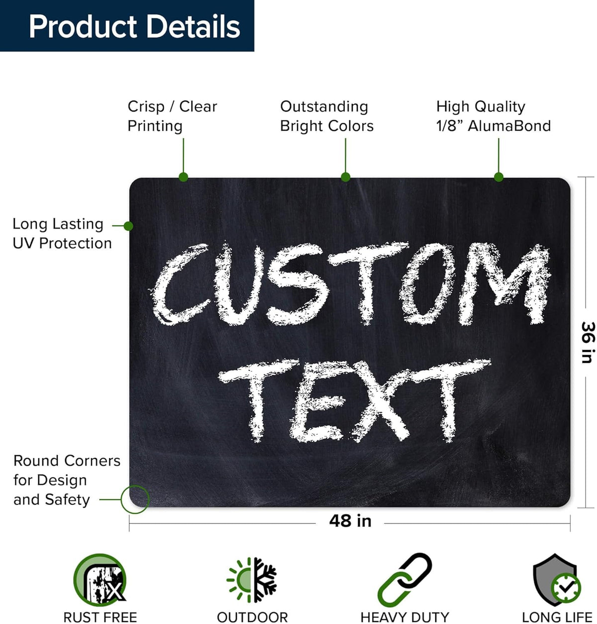 Custom Sign, Custom Street Sign, 11 Font Colors, 13 Font Styles, 4 Hole Options, 22 Sizes, 36x48