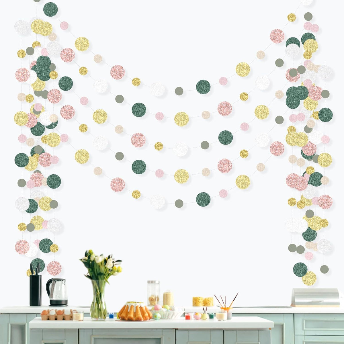 Outus 5 Pieces Colorful Dots Paper Garland Round Glitter Garland Hanging Confetti Streamers