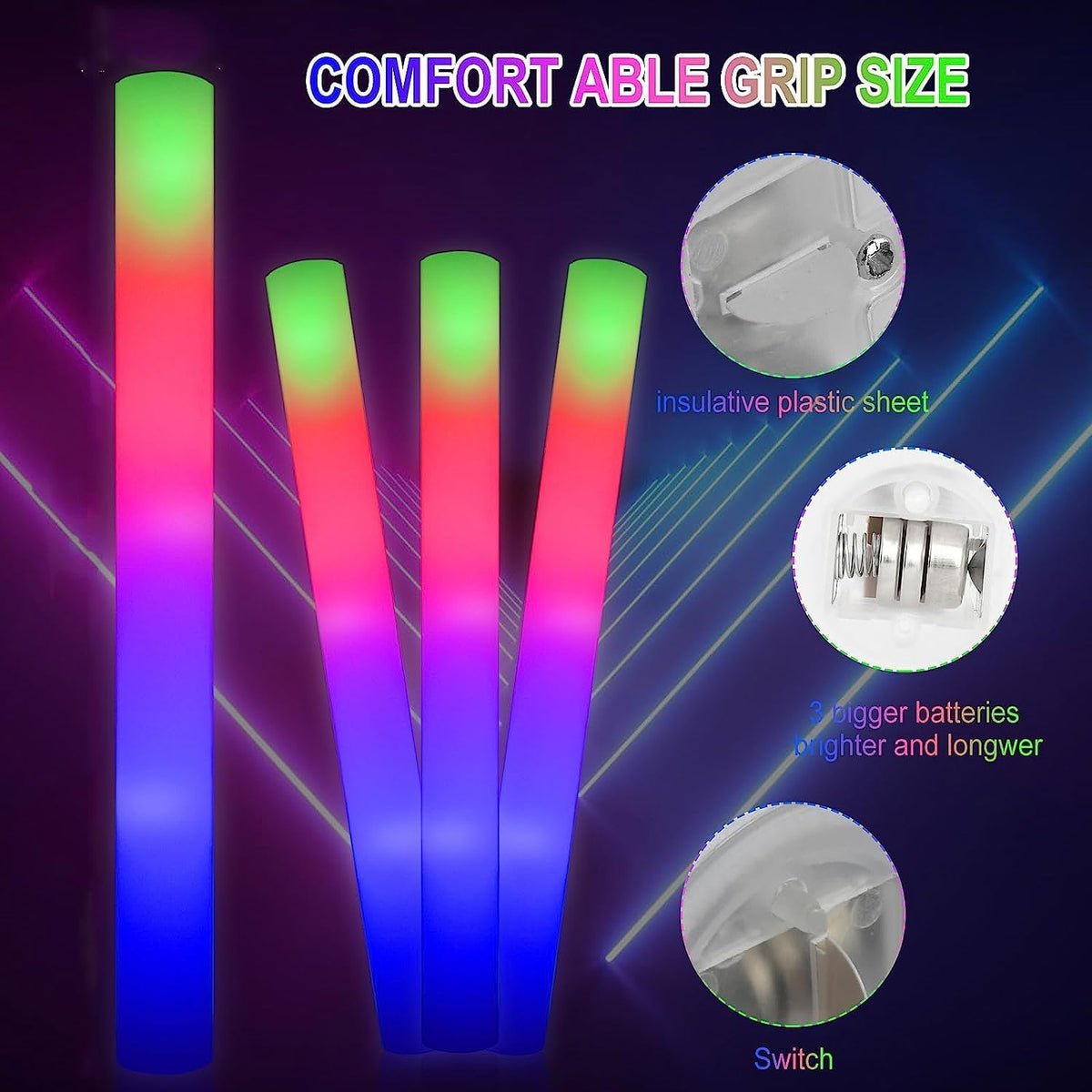 100 + 11 Pack Foam Glow Sticks Bulk Party Pack,Party Favors Supplies,3 Flashing Modes Glow In The