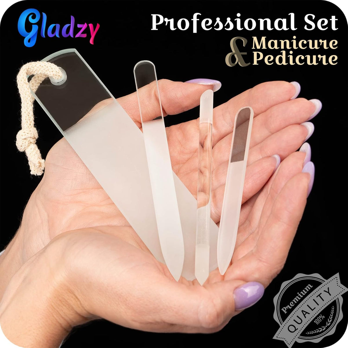 GLADZY Czech Glass Nail File Set - Multifunctional Nail Shiner Buffer, Callus Remover Foot Rasp
