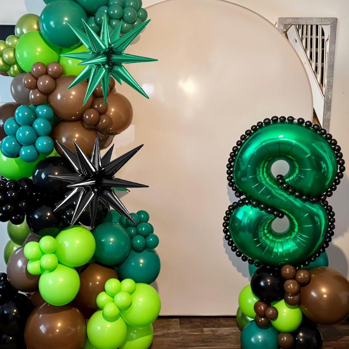 Green and Brown Balloons, 12 Inch Dark Green Black Metallic Green Gold Balloon with Star Foil