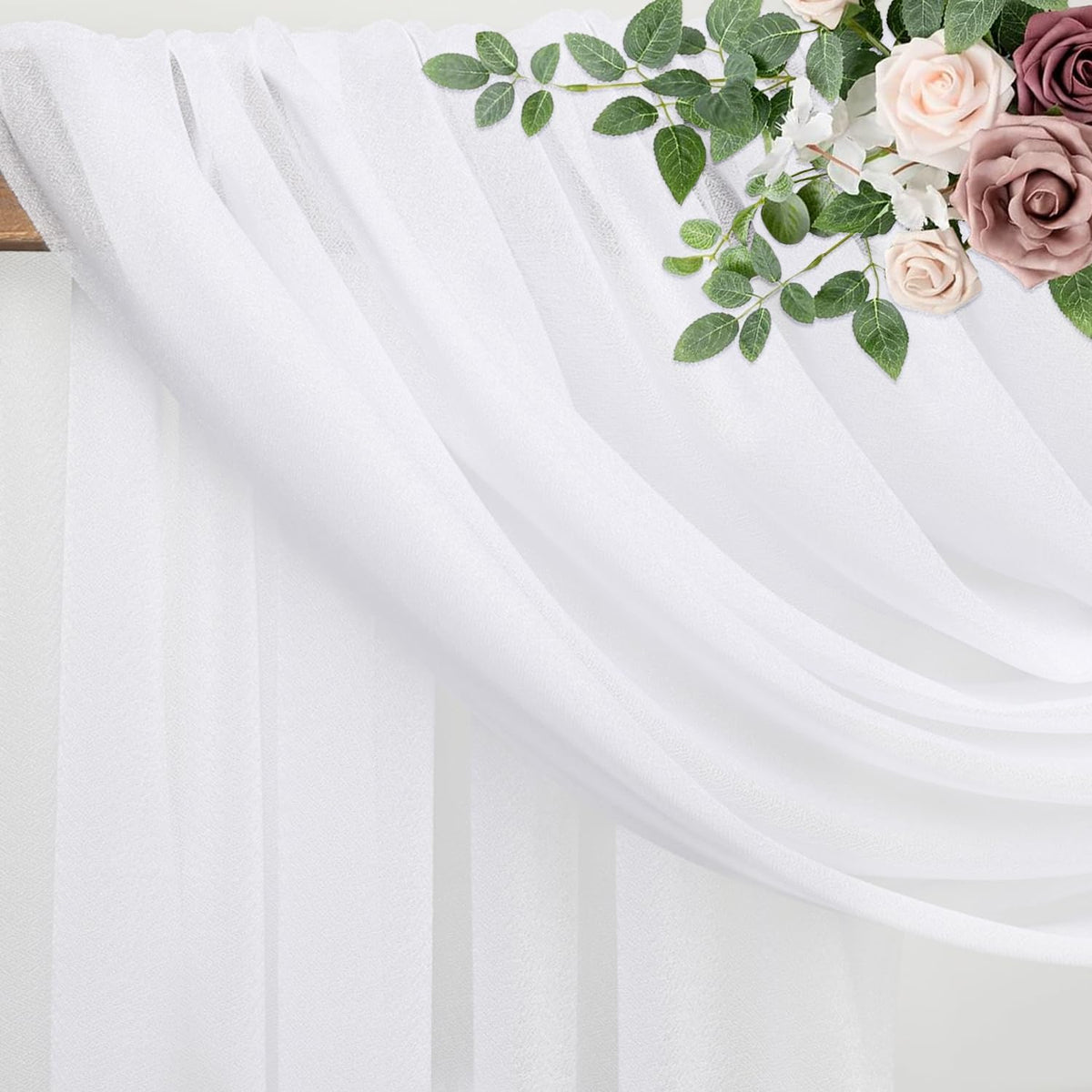 Wedding Arch Draping Fabric 1 Panel 28.7" x 20FT White Sheer Chiffon Backdrop Drapes for Wedding