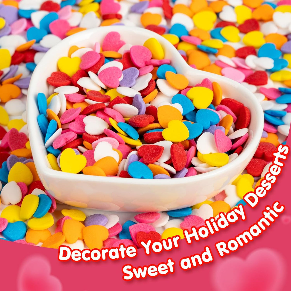 Edible Confetti Sprinkles,Colorful Heart-Shape Cake Decoration for Desserts,Rainbow Press