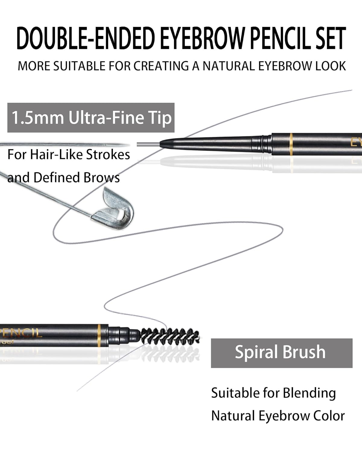 Gray Eyebrow Pencils for Women, 12Pcs Ultra Slim Eyebrow Pencil with 2 Brow Razors Kit, Double Head