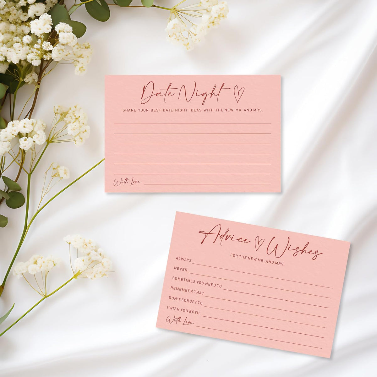 Advice & Wishes Card Set - Minimalism Pink - 15 Advice & Wishes Cards & 15 Date Night Cards Cards