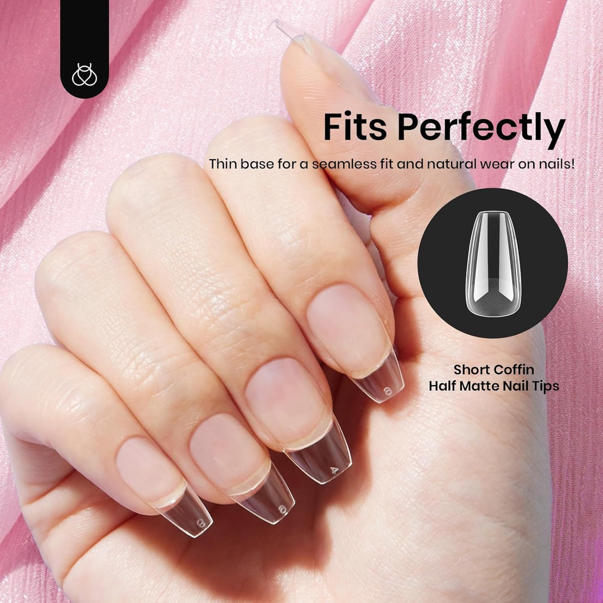 Beetles Short Coffin Nail Tips 576 PCS Half Matte Pre-shape Short Coffin Fake Nails 12 Sizes Full