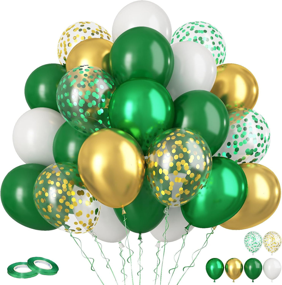 Green and Gold Balloons, 60Pcs Dark Green Gold Balloons, 12 Inch Metallic Gold Latex Balloons Green