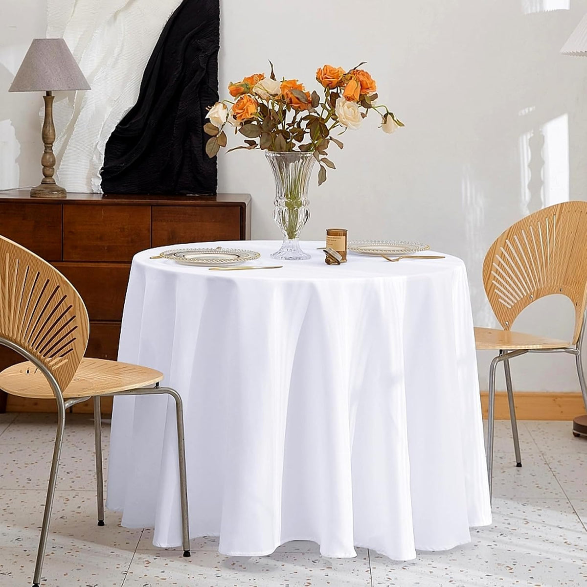 12 Pack Round Tablecloth 90 Inch - White Polyester Tablecloth for Round Table, Premium Stain and