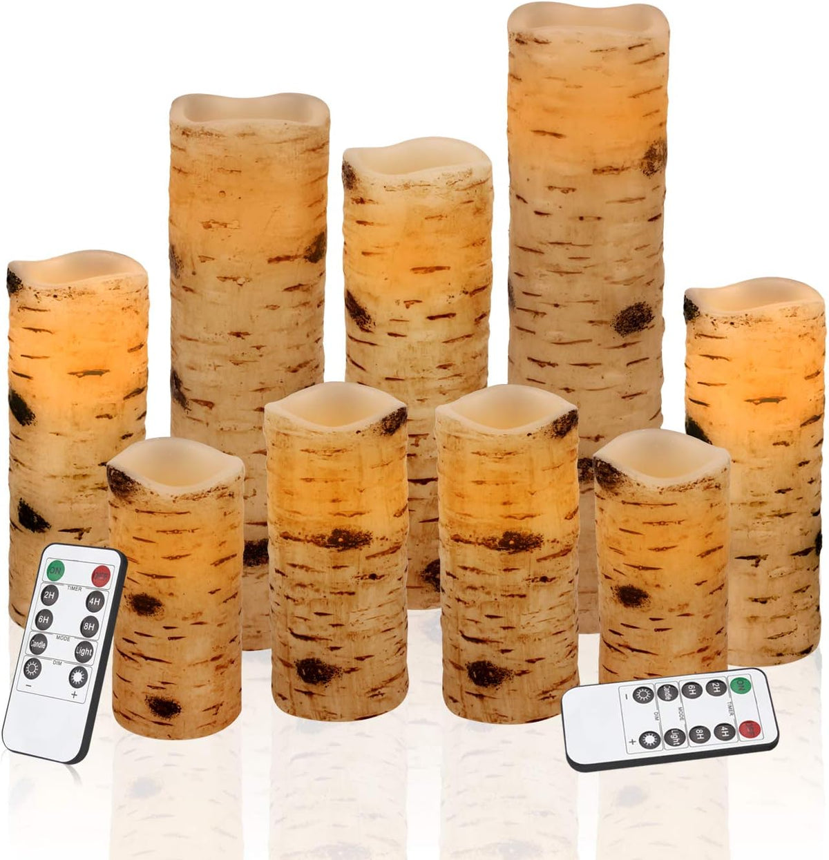 Vinkor Flameless Candles Battery Operated Candles Birch Effect 4" 5" 6" 7" 8" 9" Set of 9 Real Wax