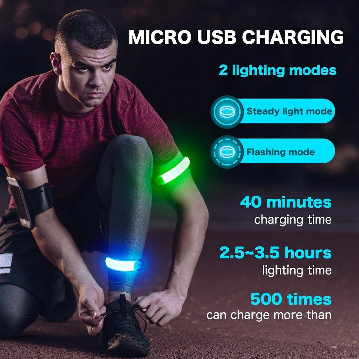 LED Armband Running USB Rechargeable(2 Pack), High Visibility Wristband for Runners, Joggers, Pet