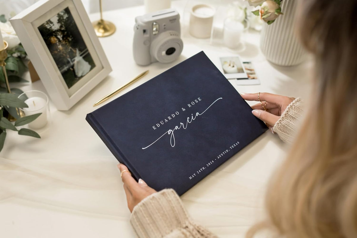 Personalized Guest Book - 11.5" x 8.5" Custom Bride & Groom Names with Bookmark and Hard Cover 140