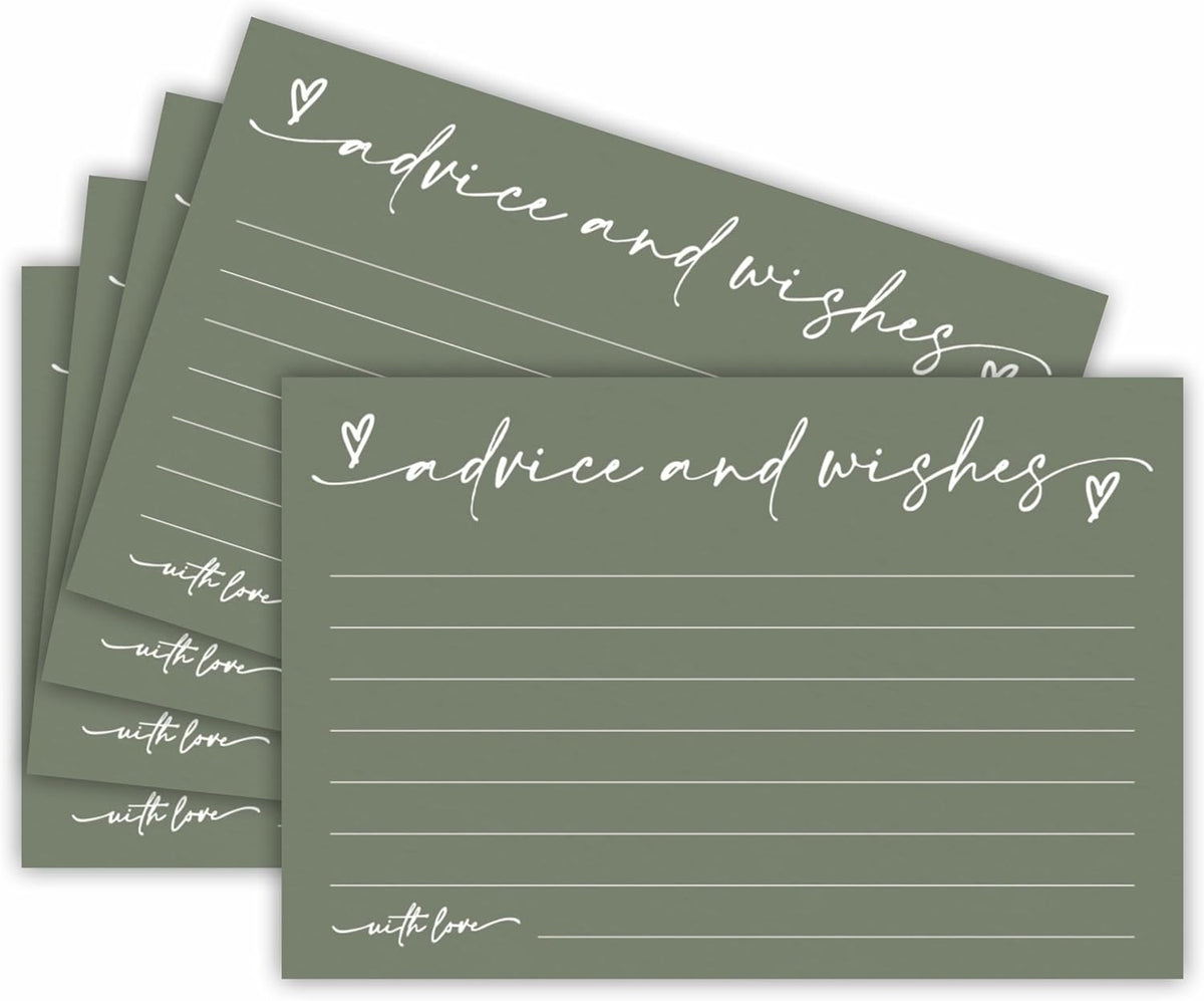 30 Advice & Wishes Cards - Olive Green - Double Sided Fill-In Advice Cards For Bridal, Wedding