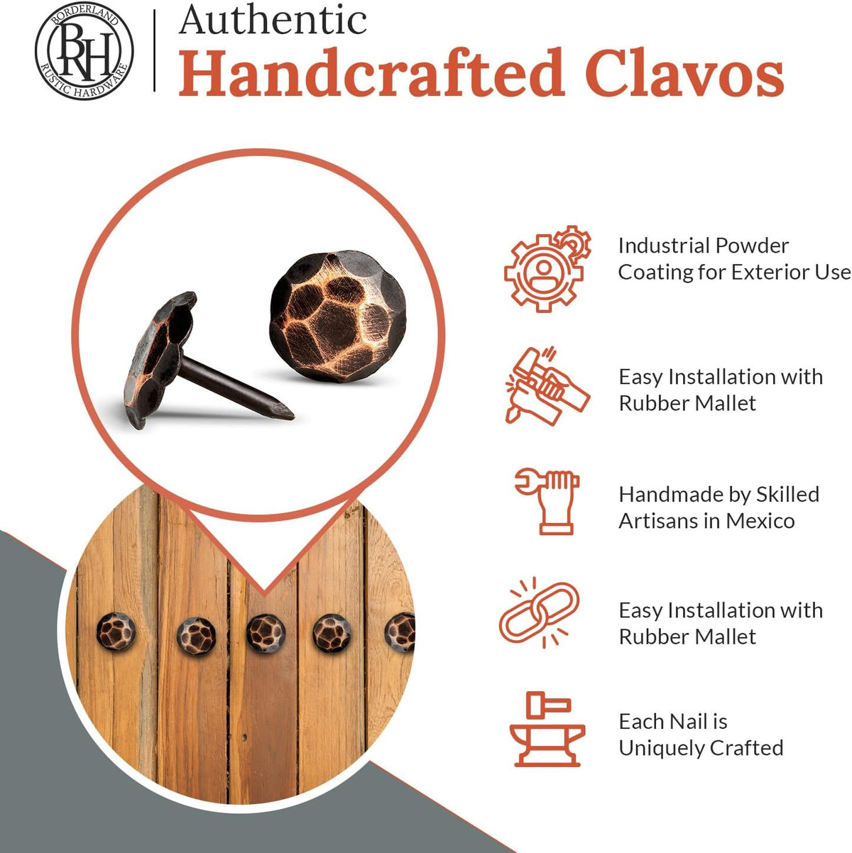10 Pack 0.75" Round Head Iron Clavos Decorative Nails – Oil Rubbed Bronze – Handmade Rustic Round