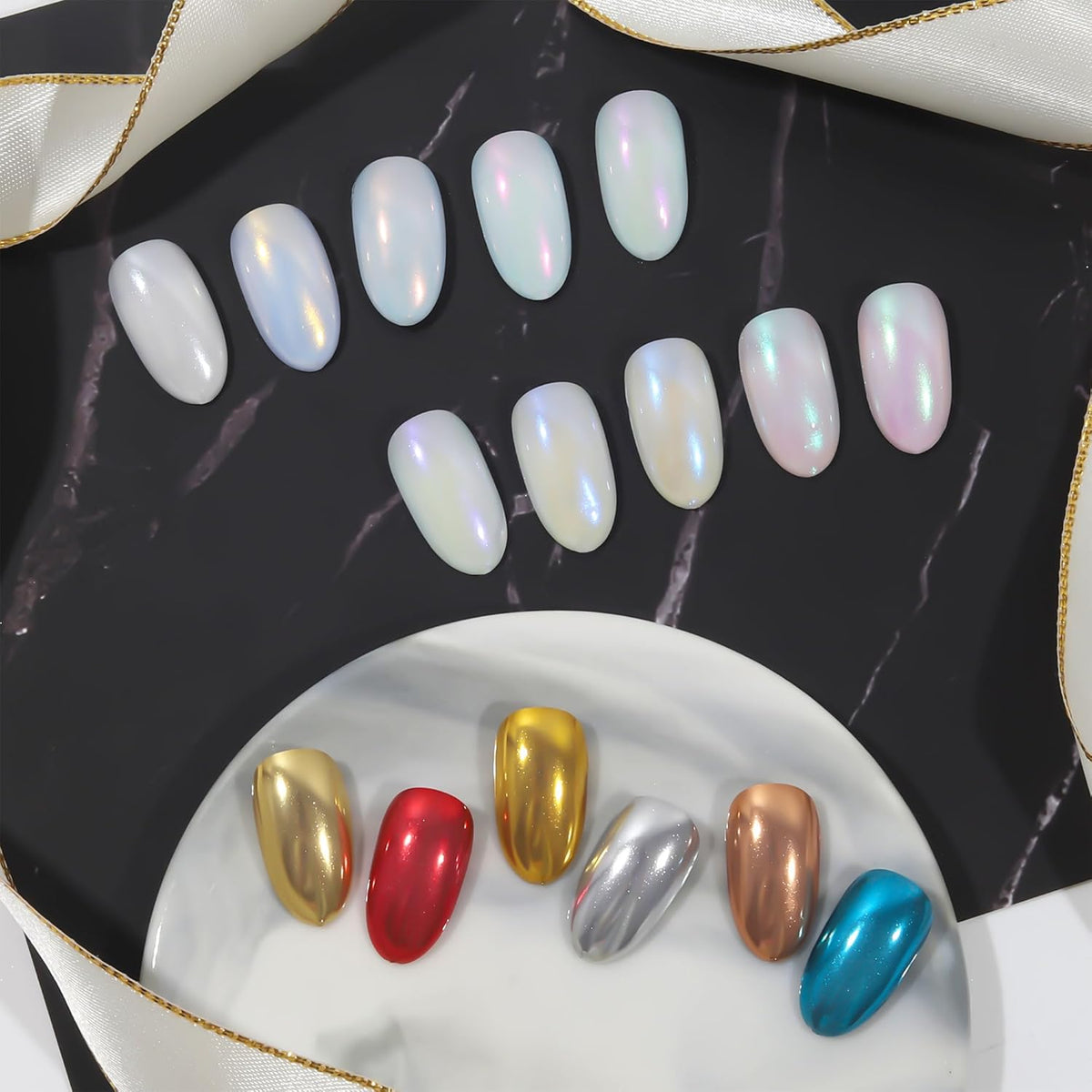Artdone Chrome Nail Powder Magic White Pearl Kit Mirror Effect Silver Metallic Holographic Dip Nail