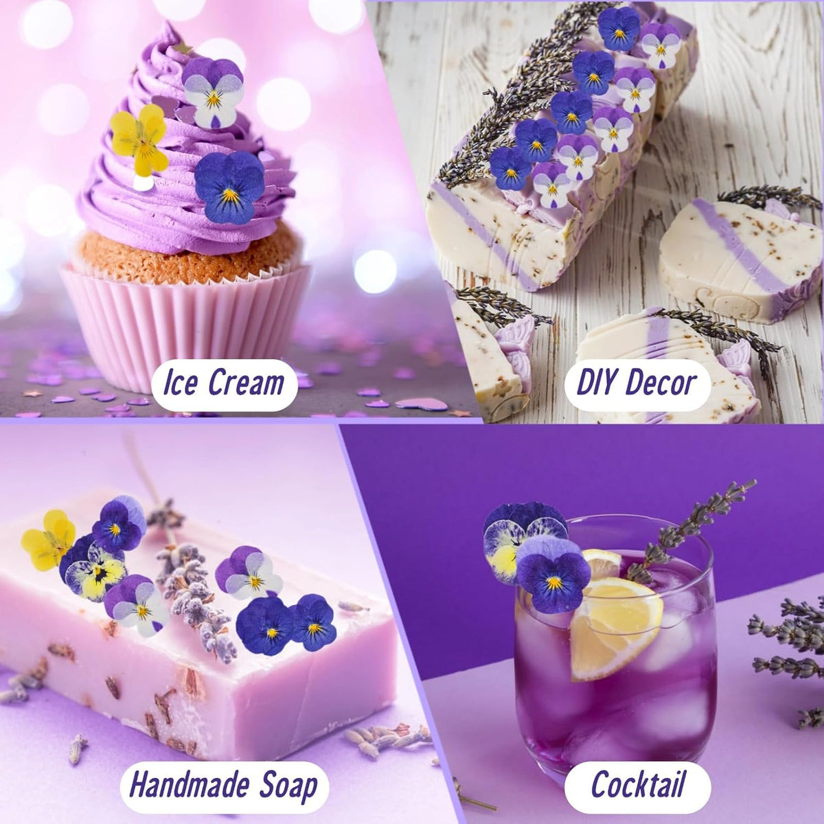 50 Pcs 8 Kinds Natural Dried Pressed Edible Flowers for Cake Topper Decorating - Mix Viola Tricolor
