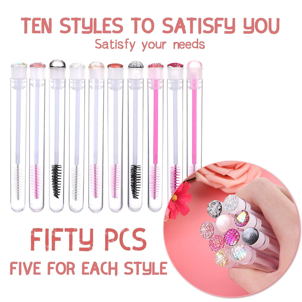 50pcs Eyelash brush Lash Wand Makeup tool Eyelash Extension supplies Cleaning brush Diamond Mascara