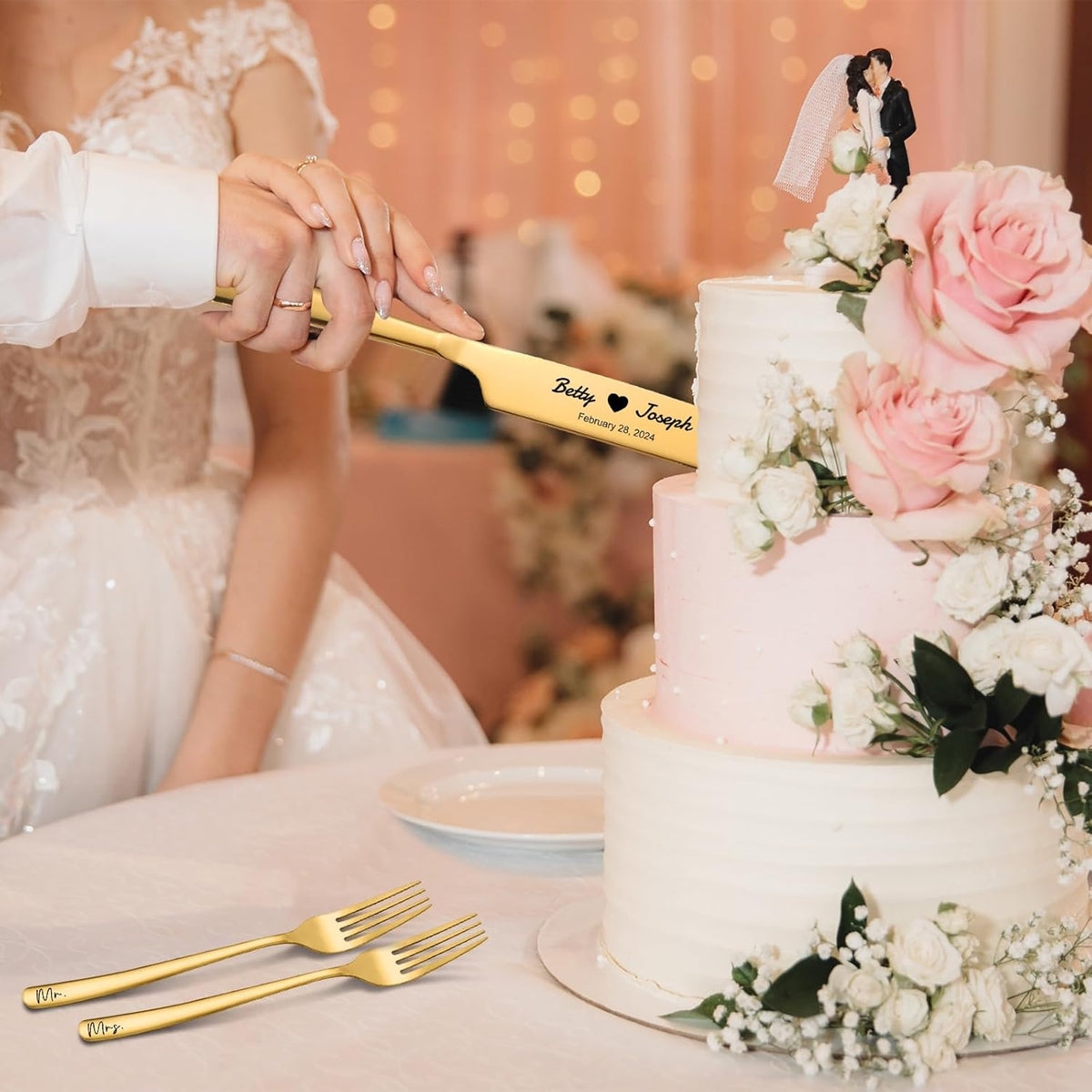 Personalized Wedding Cake Knife and Server Set Stainless Steel Forks Cake Cutter Server Engraved