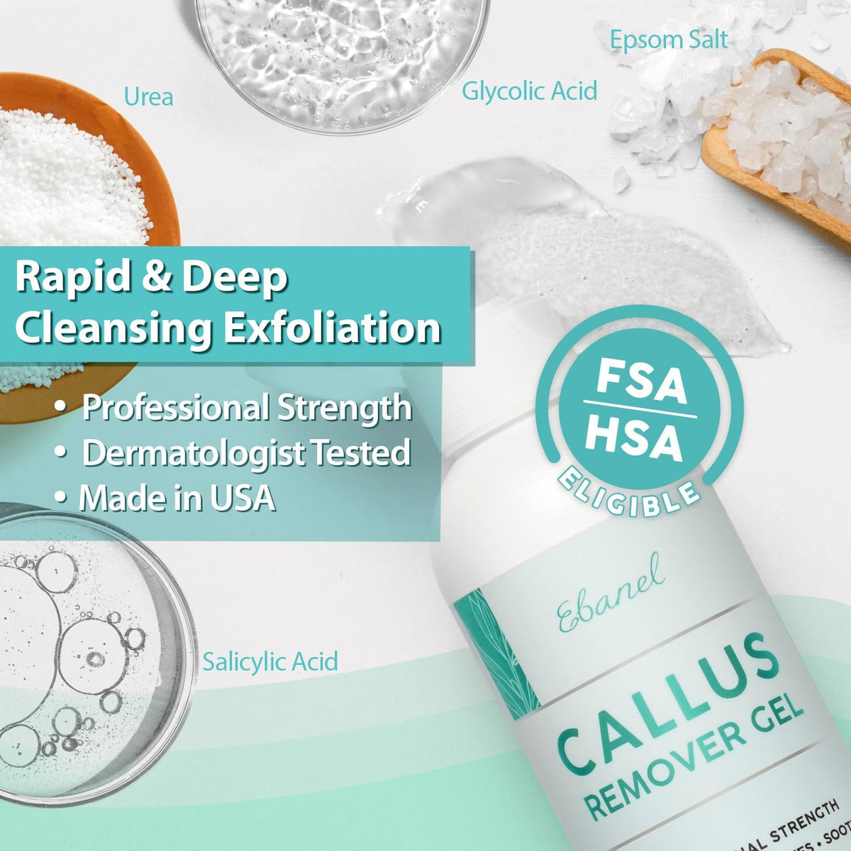 Ebanel Set of Professional Callus Remover for Feet, and Urea Cream 40% Plus Salicylic Acid 2%, Heel