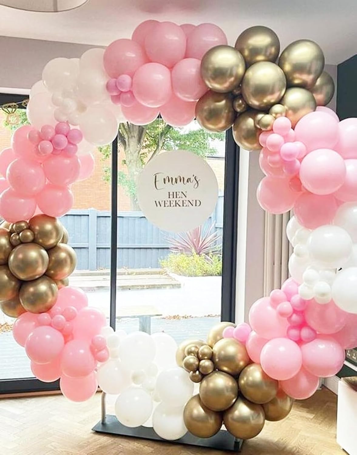 Pink and Gold Balloons, 12 Inch Pink White Metallic Chrome Gold Confetti Pink Latex Balloons with