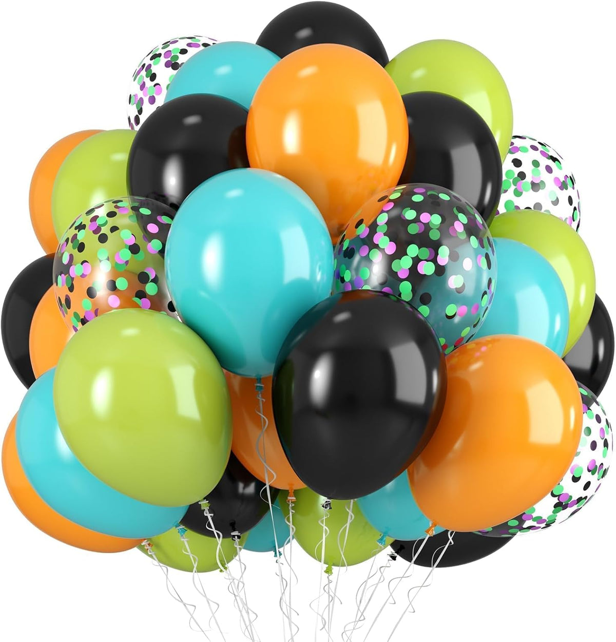 Green Orange Black Balloons, 12 Inch Fruit Green Orange Teal Black Confetti Latex Balloons for Boys