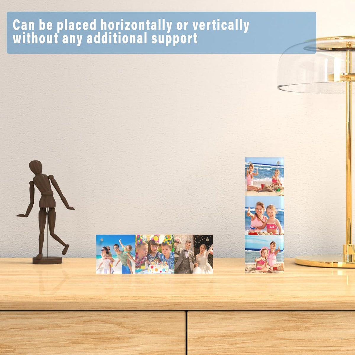 HELPLEX 3 Pack 2x6 Acrylic Picture Frames, 20mm Thicker Frameless Clear Double Sided Magnetic