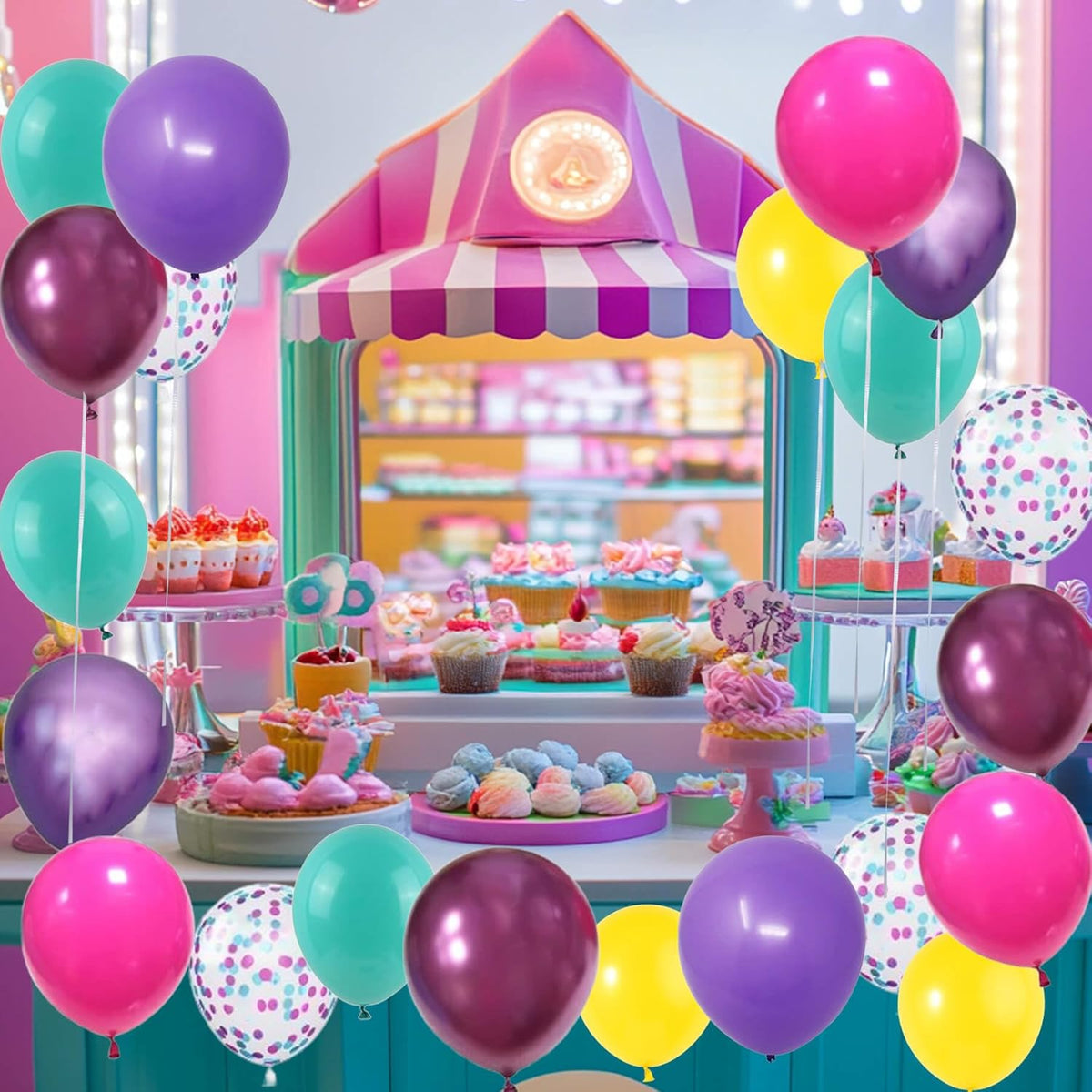 Pink Blue Purple Confetti Balloon for Birthday Party Decorations - 56Pcs 12in Hot Pink Yellow Teal