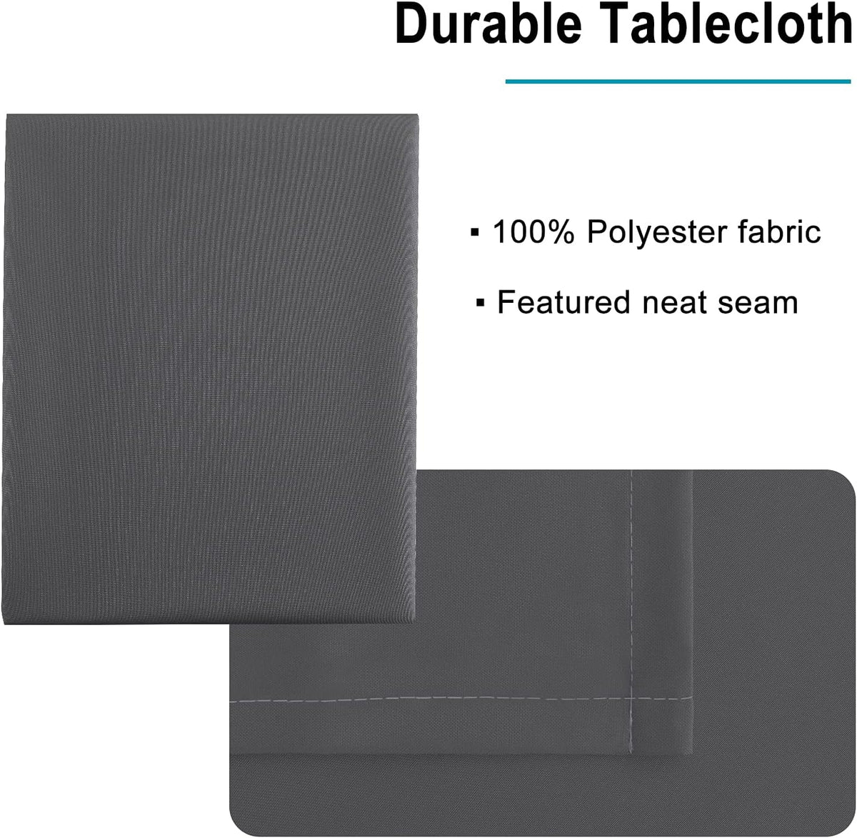Hiasan Rectangle Tablecloth Grey - Wrinkle Resistant and Waterproof Washable Polyester Fabric Table