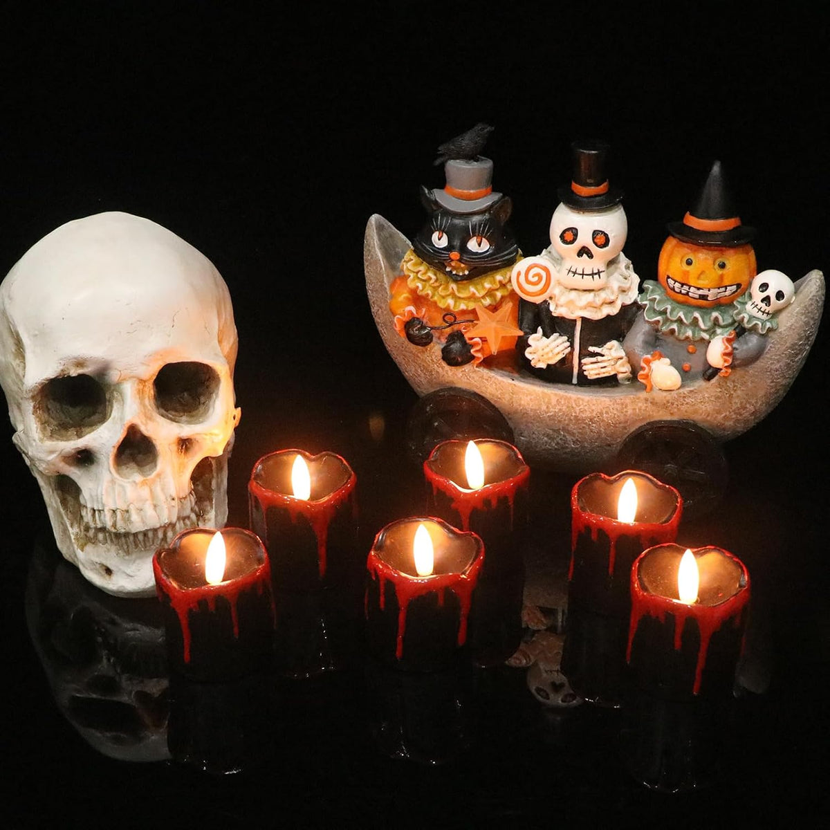 Halloween Black Votive Candles Battery Operated with Long Lasting CR2450 Batteries, LED Flameless