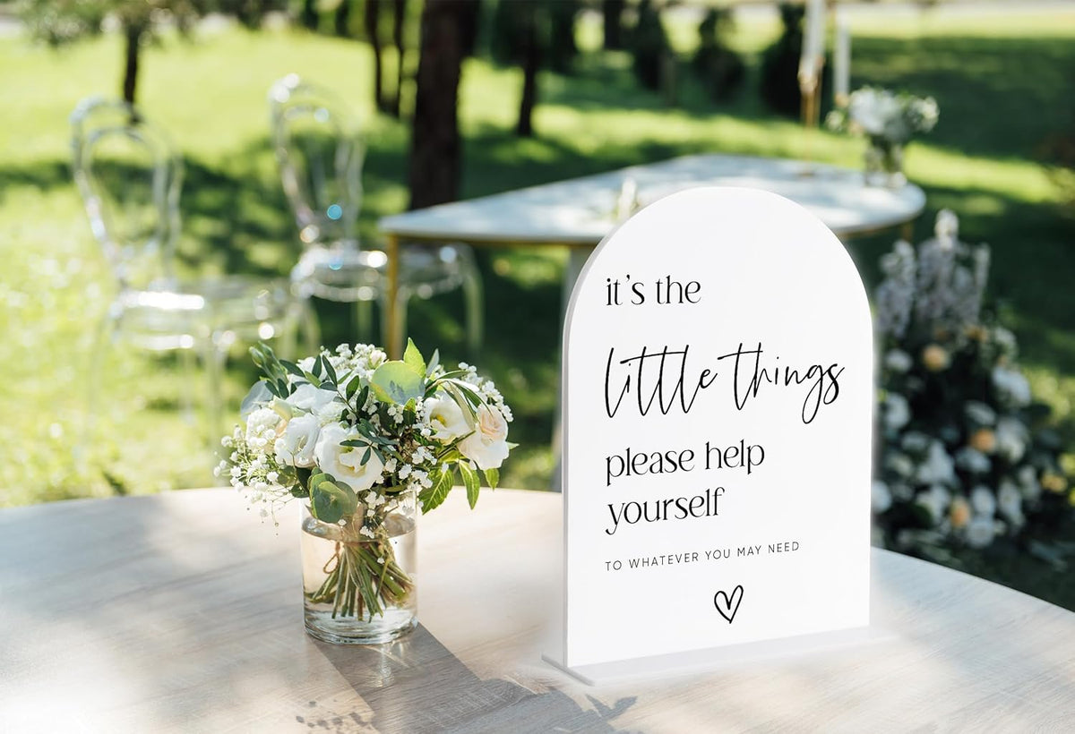 Wedding Bathroom Favors Sign, White Arch Acrylic Sign, Wedding Bathroom Basket Supplies, Bridal