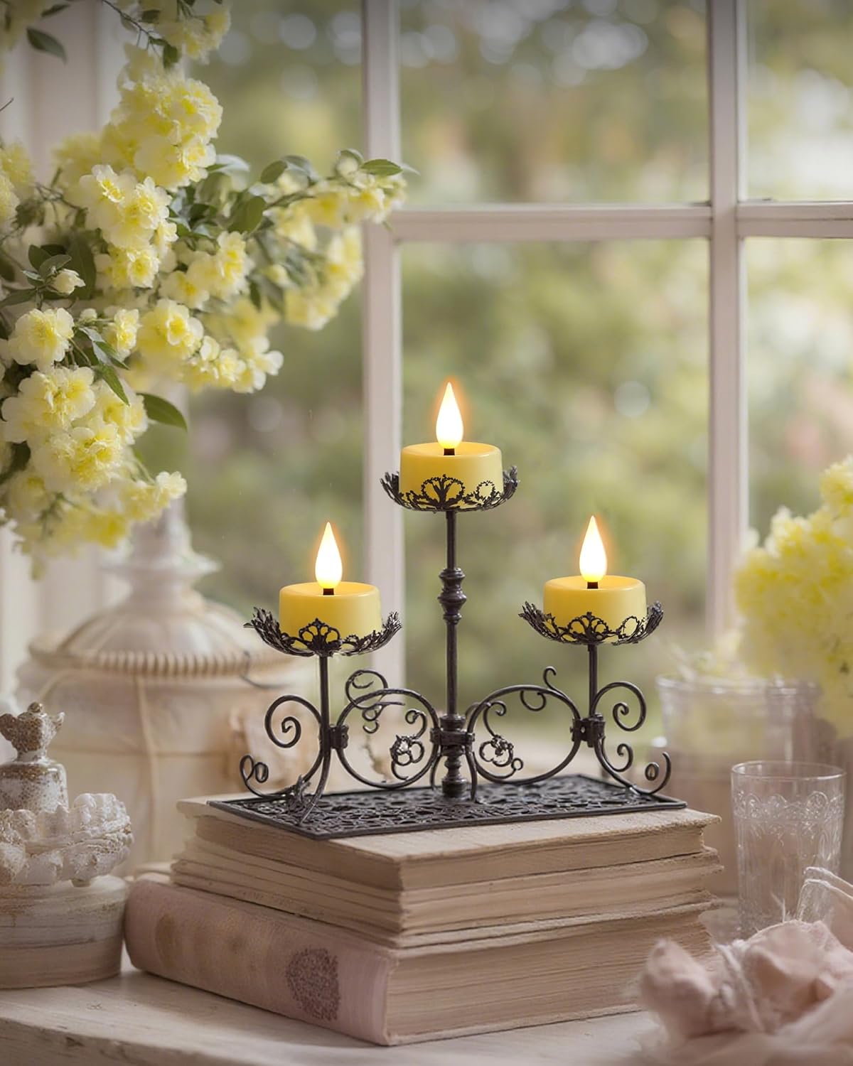 Amagic Flameless Timer Remote Tealights Candles, 3D Black Wick Flickering Tea Lights, 400+Hour
