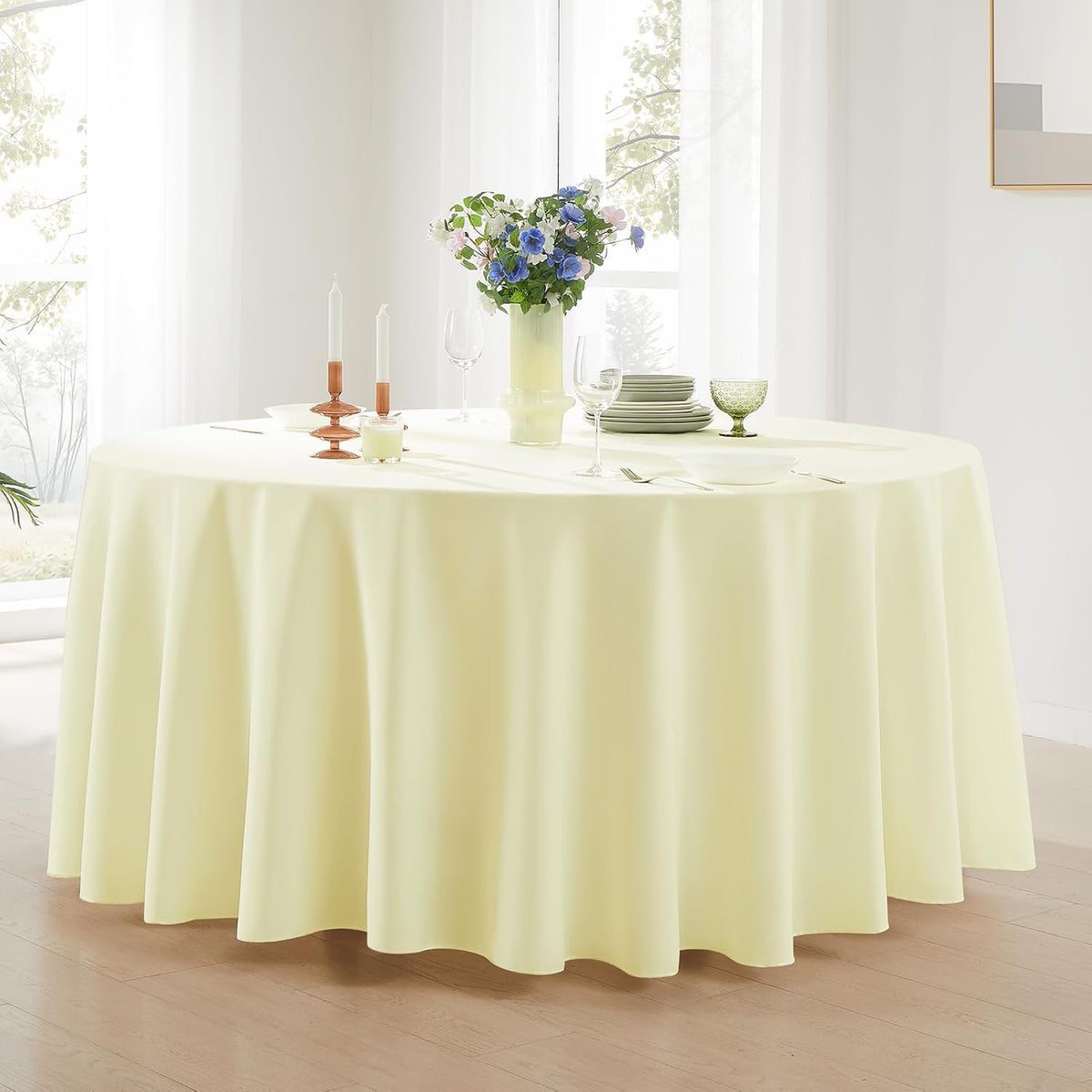 Round Tablecloth 120 Inch Tablecloth 6 Pack Ivory Table Cloths Washable Decorative Polyester