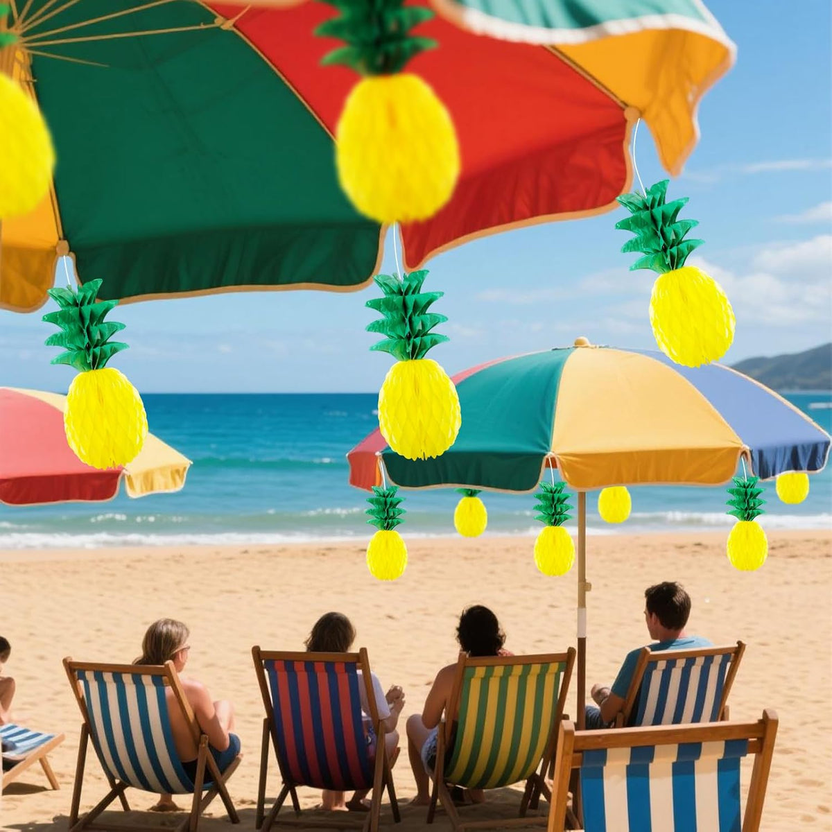 6 Pack 14 Inch Pineapple Honeycomb Decorations, Standing Tissue Paper Centerpieces, 3D Tropical