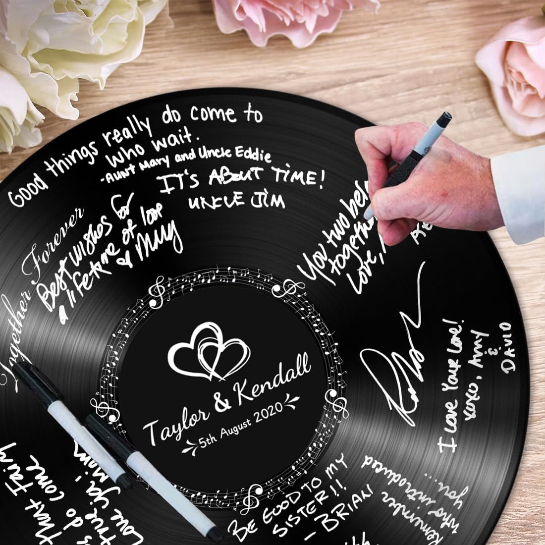 Personalized Vintage Record Guest Book Sign Custom Name Date Rustic Wedding Guest Book Alternative